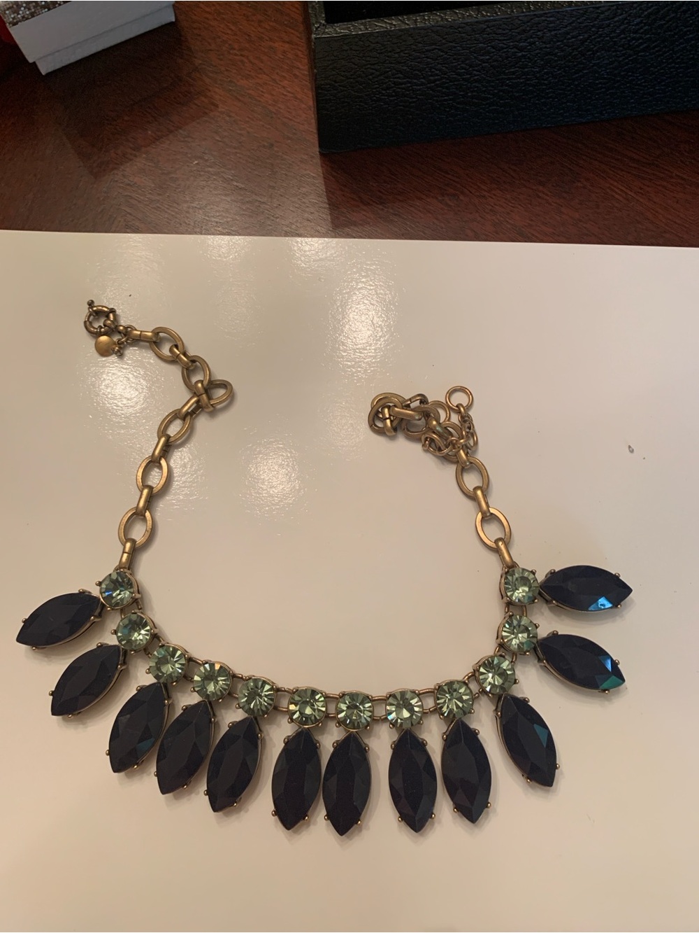J Crew Gold-Tone Necklace with Navy Marquise and Lt blue Crystal Accents